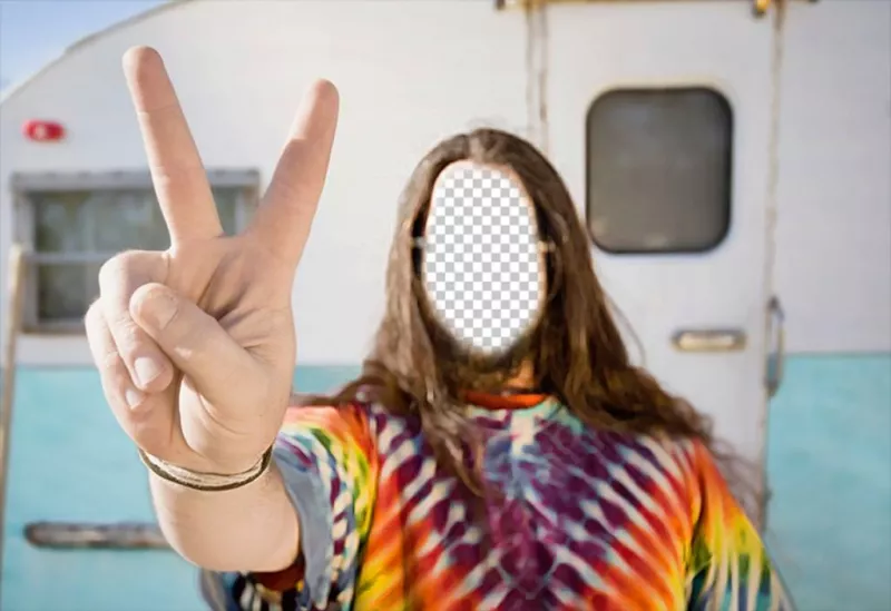 Fotomontaje para poner tu rostro en un hippie con una caravana. ..