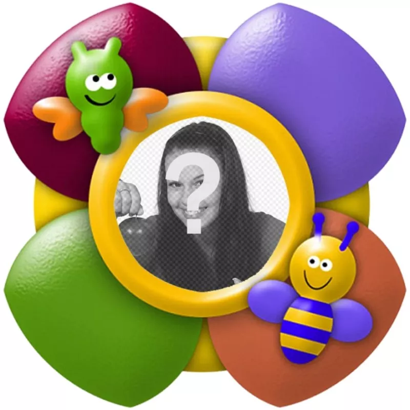 Marco para fotos flor y abejas de colores para poner tu foto..