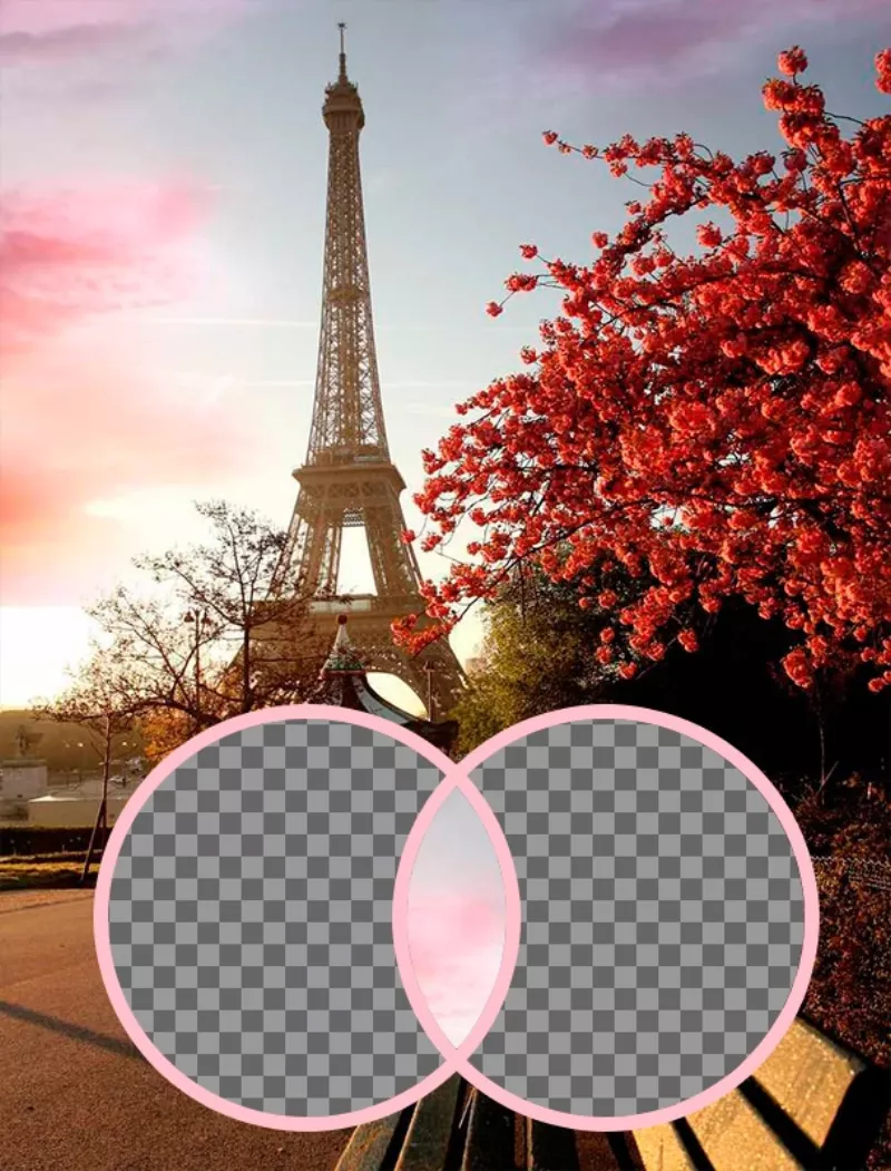 Fotomontaje romántico con la Torre Eiffel. ..