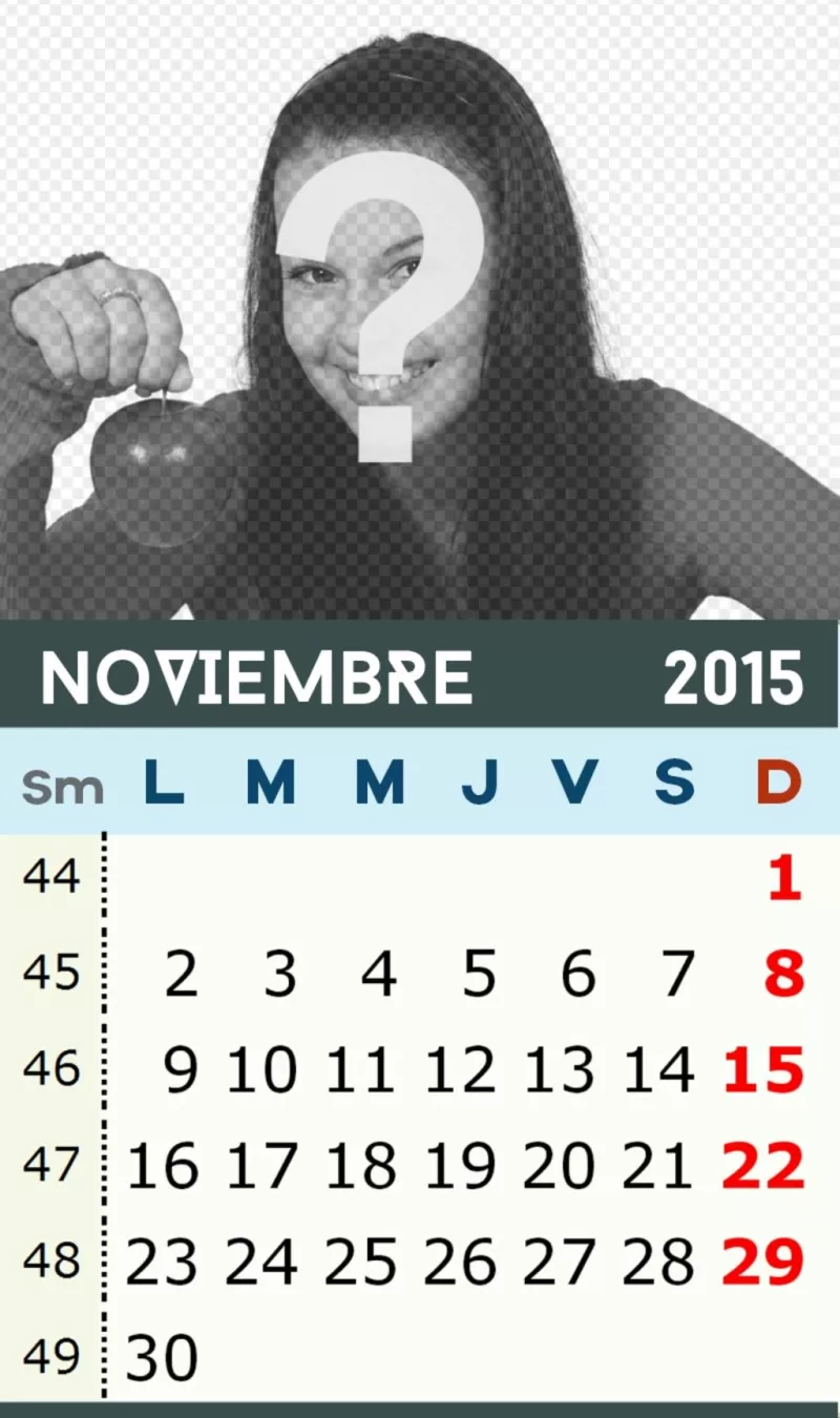 Calendario mensual de noviembre del 2015 personalizable para España ..