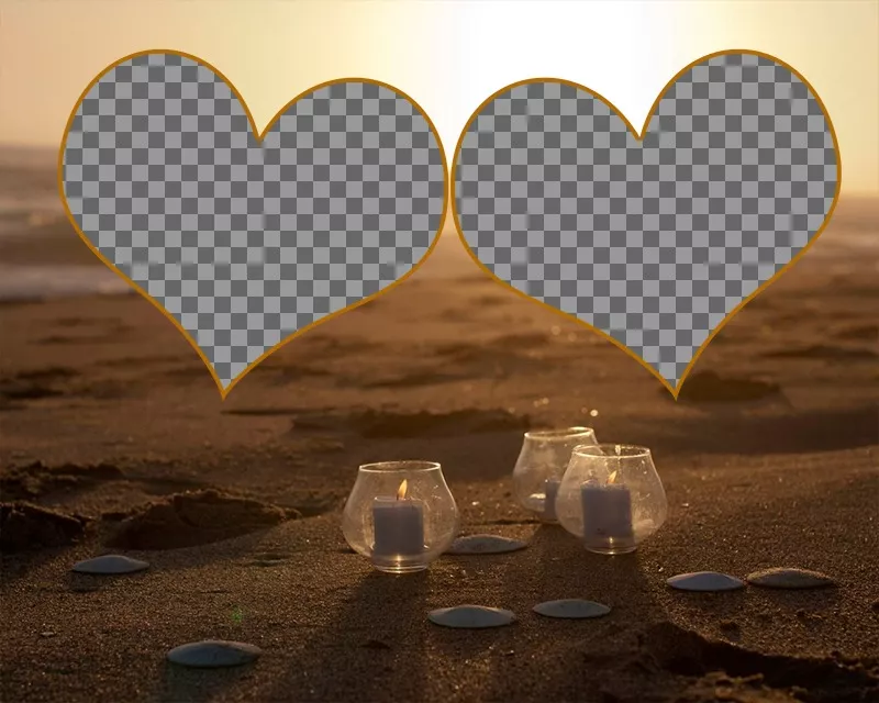 Collage de amor para dos fotos en la arena ..