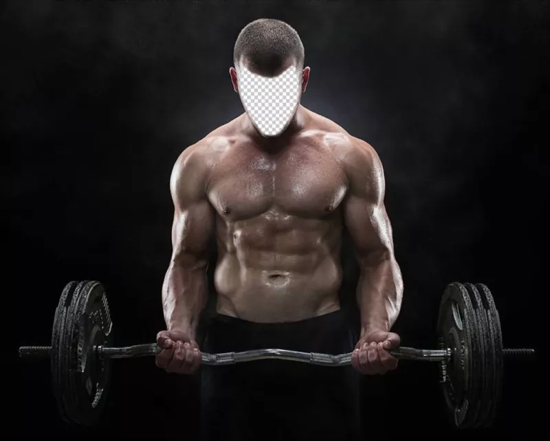 Fotomontaje de un hombre musculoso haciendo pesas para poner tu cara. ..