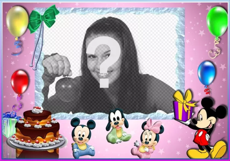 Postal infantil de Feliz Cumpleaños con Mickey Mouse. ..