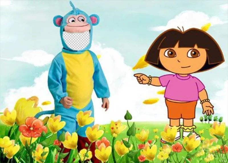 Fotomontaje de disfraz del monito de Dora la Exploradora para editar