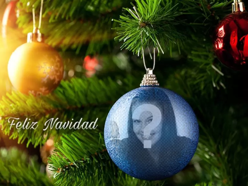 Fotomontaje de Navidad de una bola azul para ponerle tu foto Fotomontaje de Navidad de una bola azul para ponerle tu foto