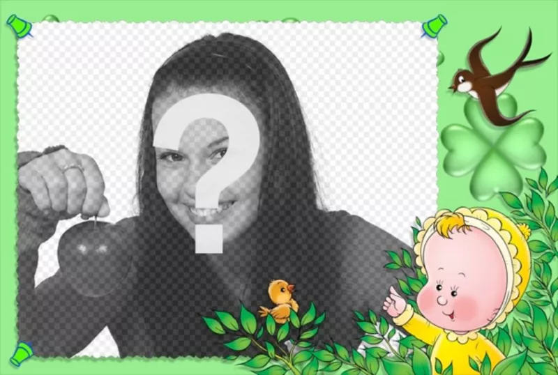 Marco de fotos para niños con pájaros y bebé que puedes hacer con una de tus..