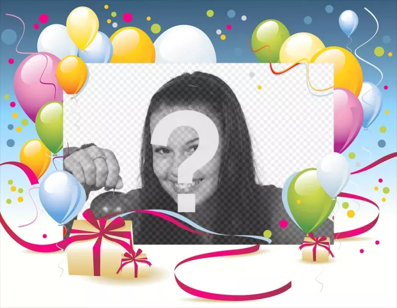 Fotomontaje para cumpleaños con globos y regalo - Fotoefectos