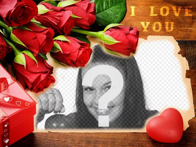 Postal de amor con rosas rojas para editar con tus fotos ..