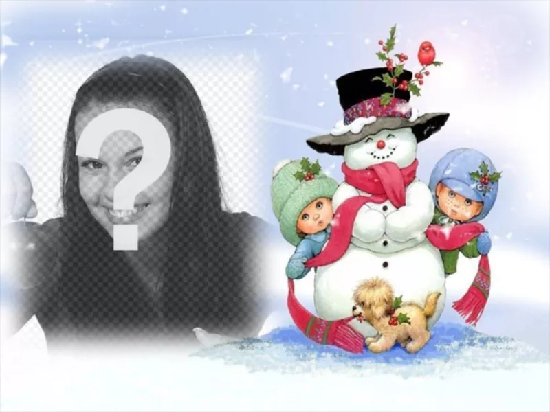 Postal de navidad con muñeco de nieve y fondo..