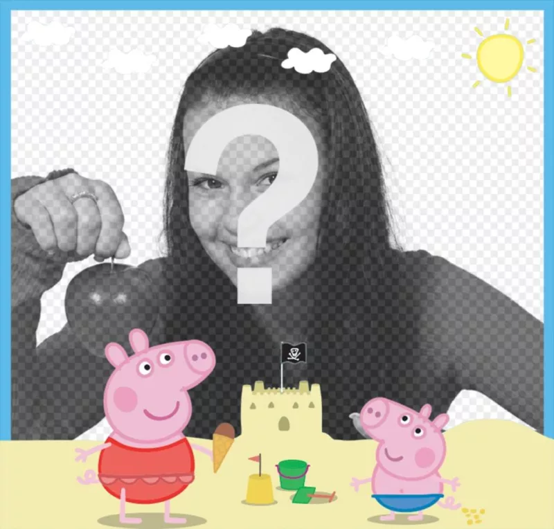 Edita este marco para foto de Peppa Pig y George en la playa ..