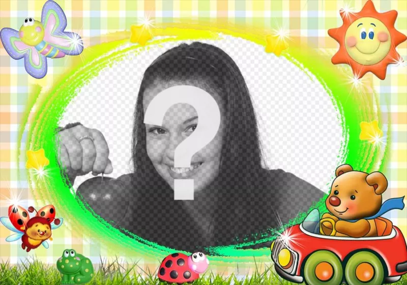 Marco decorativo para los niños con un osito y un sol muy tierno ..