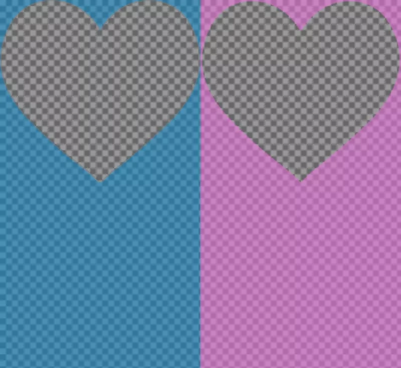 Efecto para dos fotos y añadirla en un filtro rosa y azul con corazones ..
