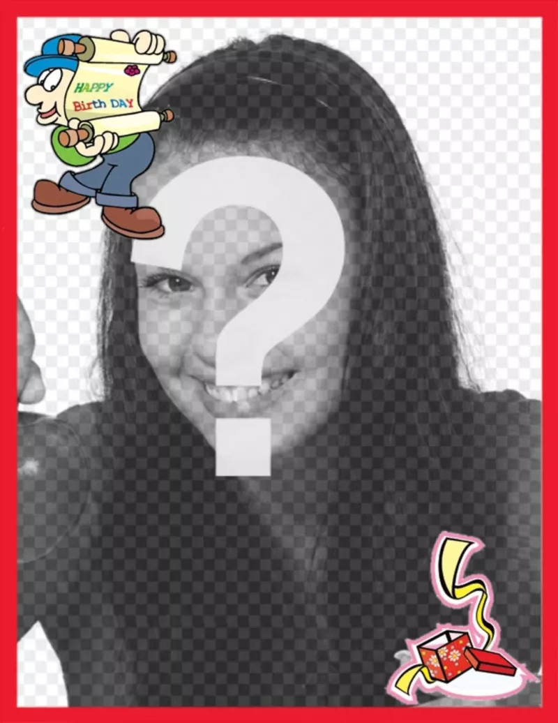 Postal para hacer con tu foto de cumpleaños, borde rojo. Anuncio de..