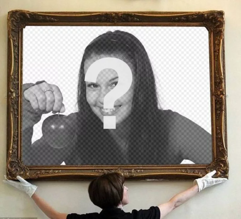 Pon tu foto en un cuadro de un museo Con este fotomontaje en que una mujer con guantes blancos coloca el elegante marco donde irá tu..
