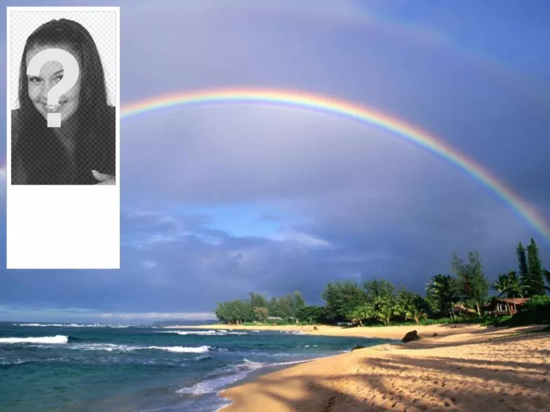 Fondo de pantalla para twitter de arcoiris en una playa, para poner tu foto..