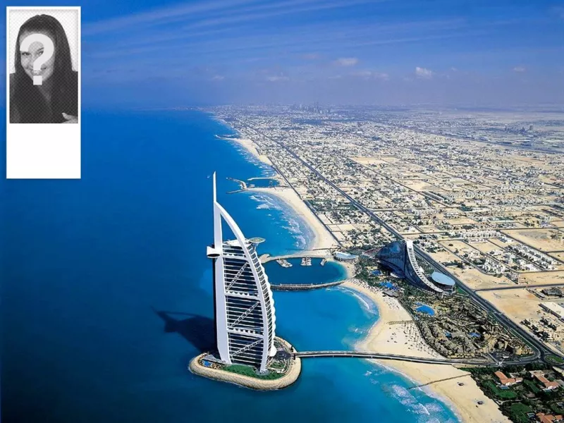 Fondo para twitter personalizado con tu foto, con imagen de fondo de Dubai y el hotel..