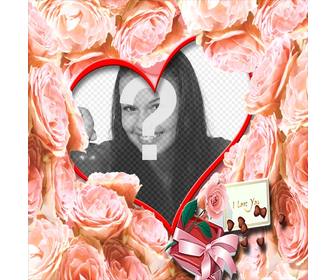 marco forma corazon rodeado rosas naranjas enamorados un *i love u* ideal san valentin