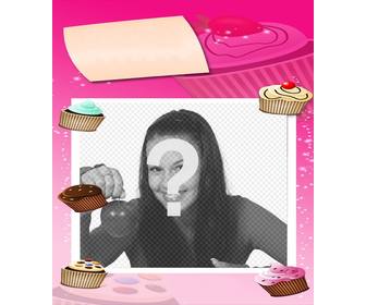 tarjeta cumpleanos tonos rosa pastelitos decoracion poner foto fondo
