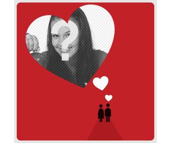 tarjeta amor san valentin roja corazones blancos pareja dibujada puedes colocar foto un corazon anadir un texto