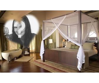 fotomontaje hotel romantico preciosa cama banera habitacion un marco forma corazon poner foto