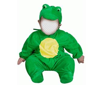 fotomontaje un disfraz rana verde poner cara bebe