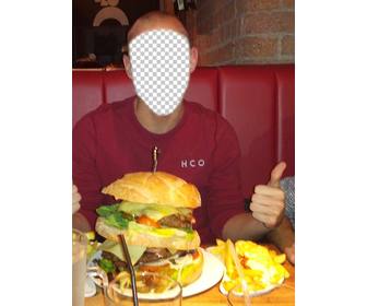 fotomontaje agregar cara aparecer comiendo hamburguesa gigante