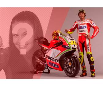 crea un fotomontaje valentino rossi piloto motos moto roja blanca un filtro rojo foto
