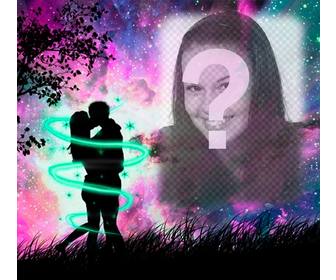 marco fotos amor silueta amantes besandose bosque cielo estrellado violeta