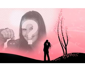 crea un fotomontaje romantico imagen pareja besandose un paisaje rosa flores imagen subas online