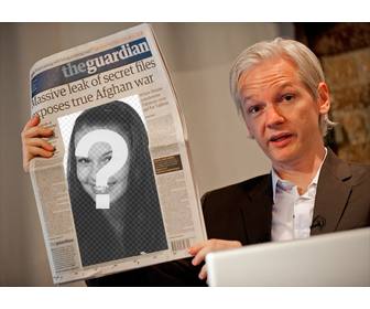 montaje poner foto un periodico leyendo fundador wikileaks julian assange