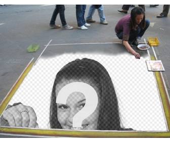 fotomontaje insertar imagen pintada suelo artista callejera
