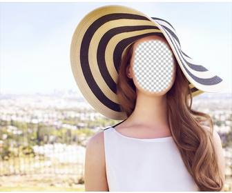 fotomontaje editar lana rey posando sol un gran sombrero