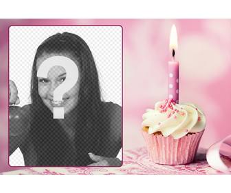 postal rosa marco fotos un cupcake cumpleanos vela