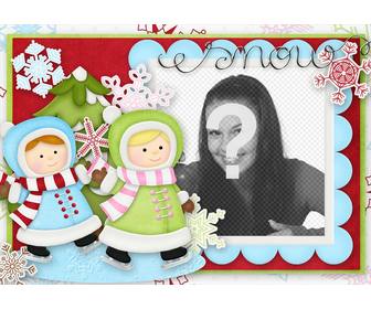 ilustrativa tarjeta navidad ninas jugando decorar foto