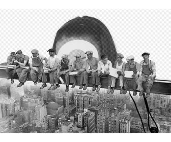 fotomontaje famosa fotografia almuerzo un rascacielos