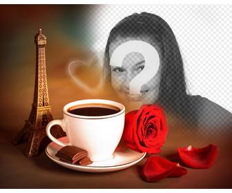 fotomontaje amor torre eiffel paris un cafe