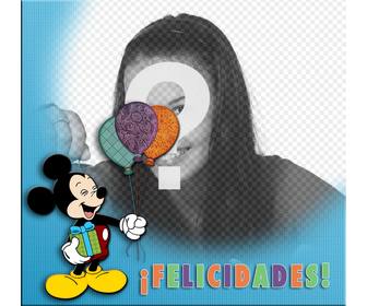 tarjeta felicitar mickey mouse unos globos colores