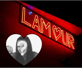 foto efecto palabra l‘amour neon anadir foto un corazon