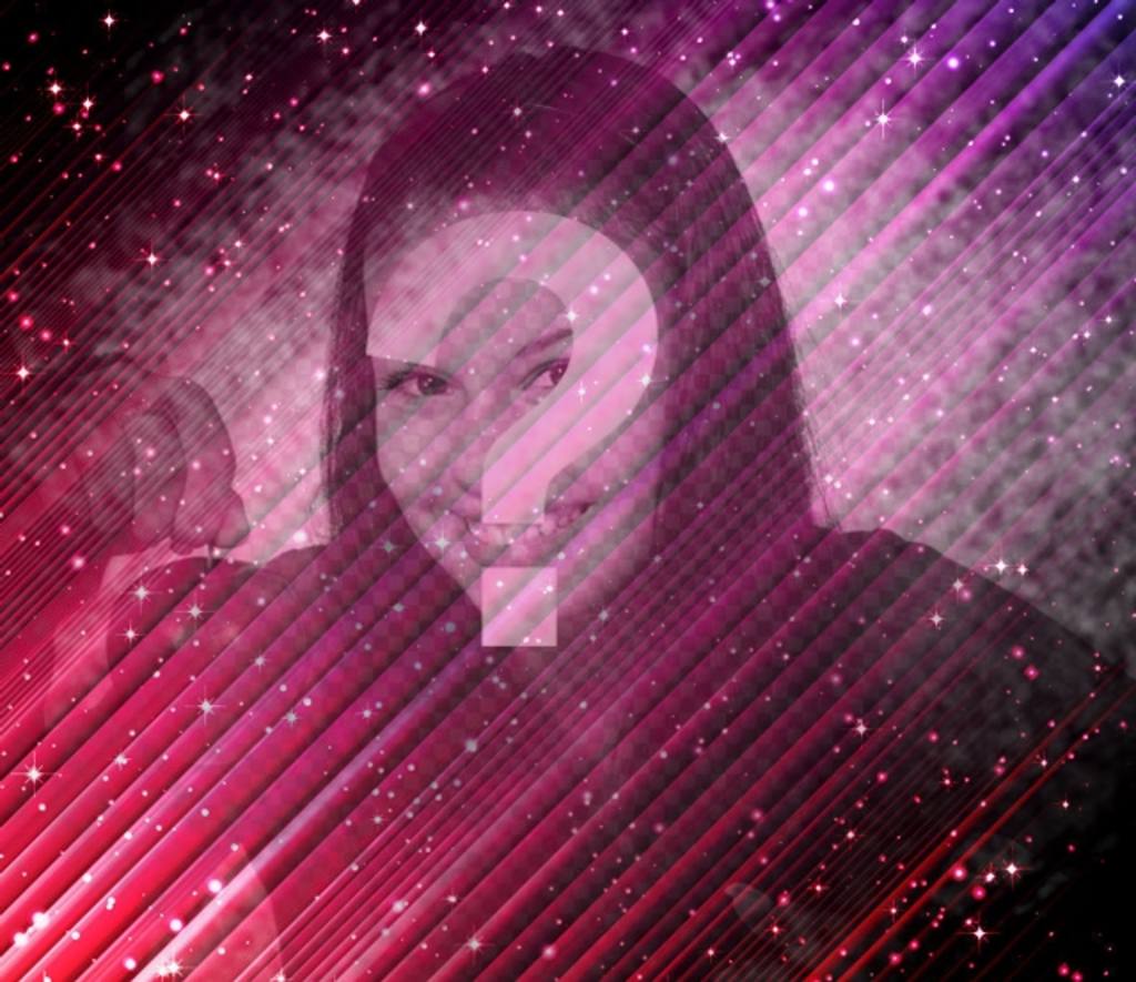 Fotomontaje especial en el que puedes poner una imagen sobre un fondo semitransparente abstracto morado con estrellas en el universo y añadir..