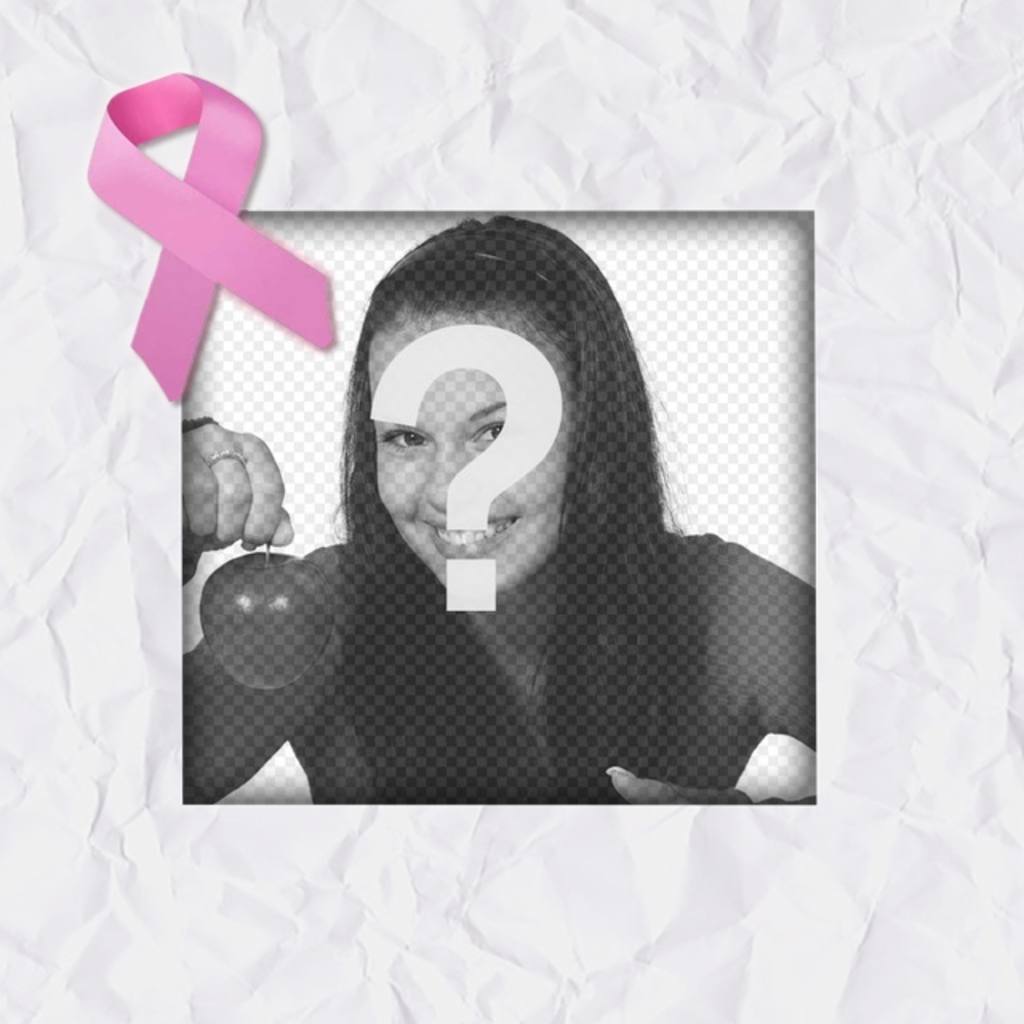 Marco de fotos en apoyo a la lucha contra el cáncer blanco con textura de papel y un lazo rosa para personalizar tus fotos..