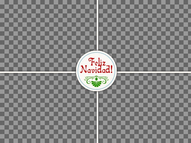 Collage de Navidad con 4 fotografías y un sello redondo decorativo en el centro que Felicita la..