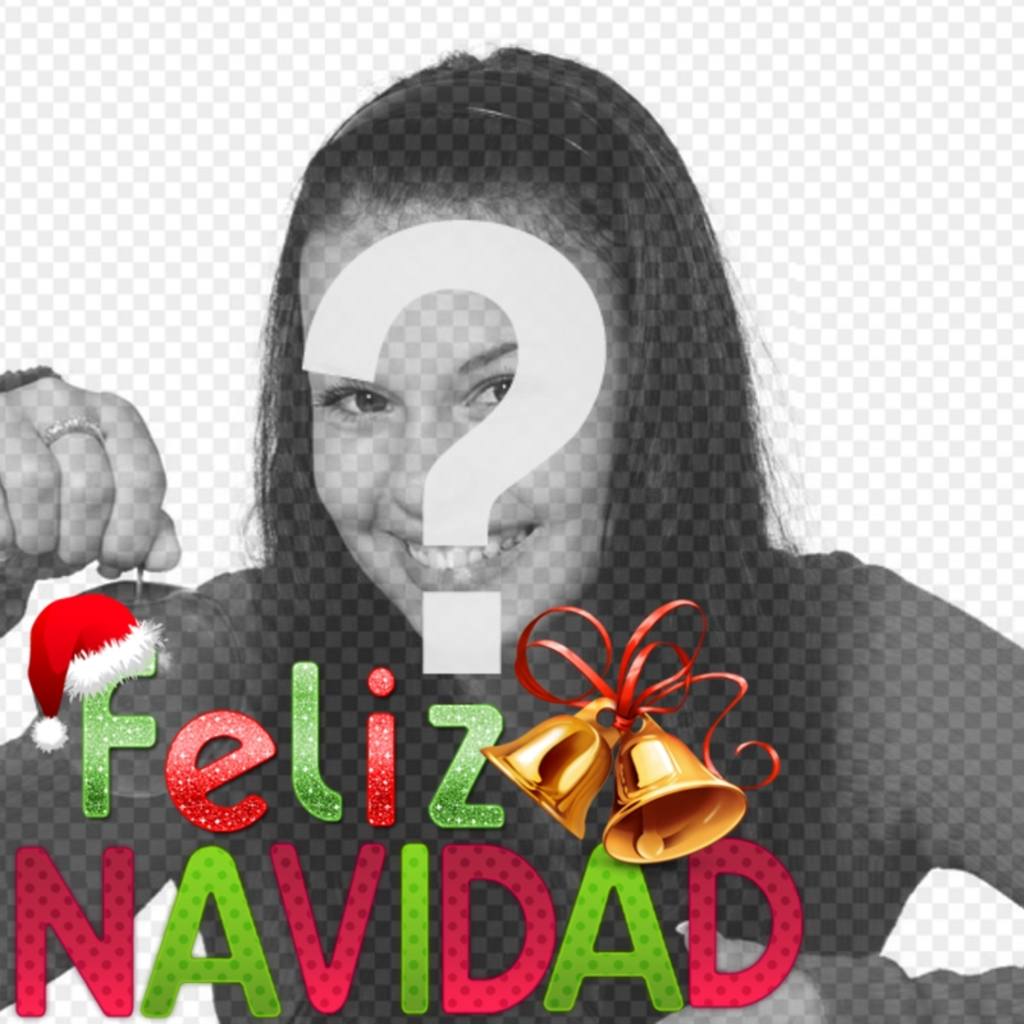 Fotomontaje navideño en el que podrás poner una foto junto con el texto en colores y con adornos de FELIZ..