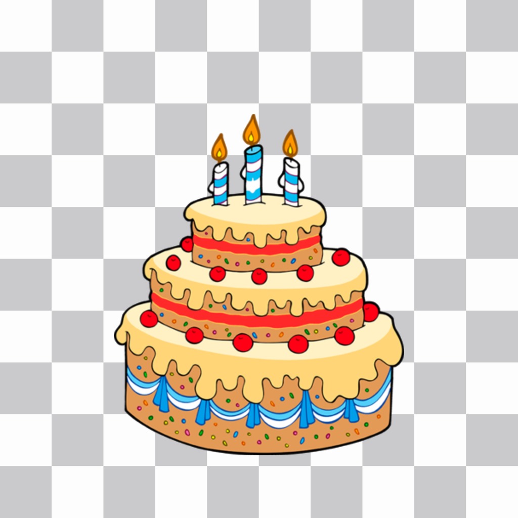 Pegatina con pastel de cumpleaños de vainilla, cerezas y velas. ..