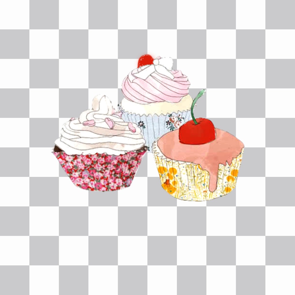 Pegatina con un dibujo de tres cupcakes ..