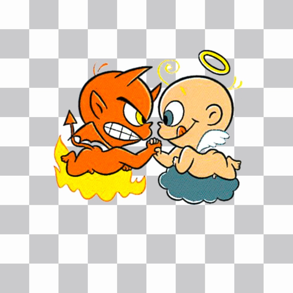 Pegatina Con Un Dibujo De Un Angel Y Un Demonio De Dibujo Fotoefectos