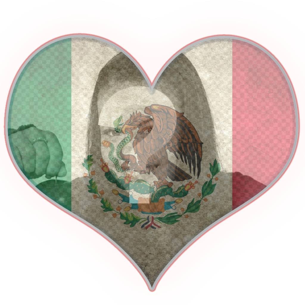 Fotomontaje en forma de corazón con la bandera de México ..