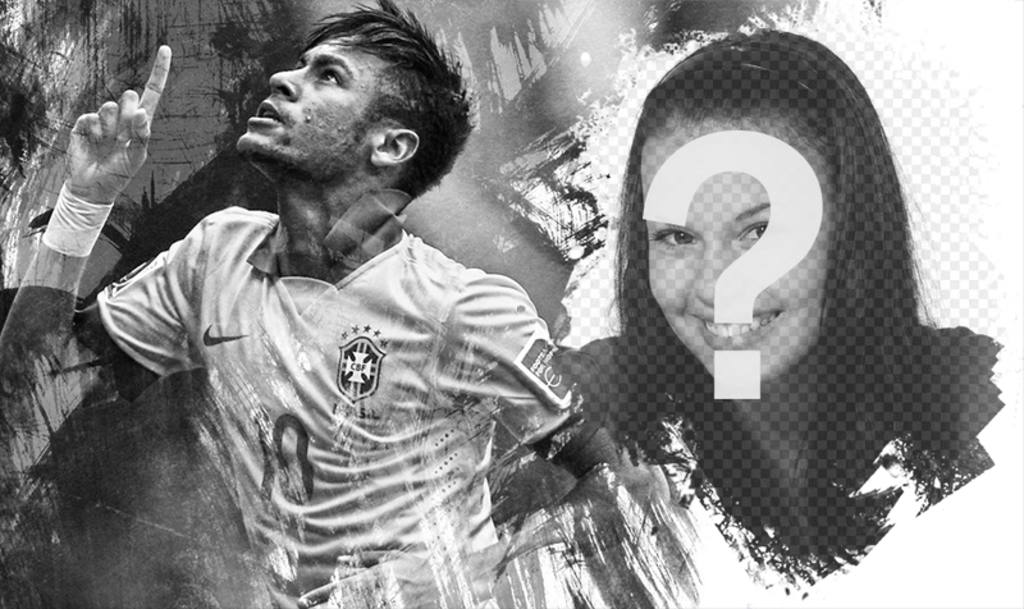 Collage con una imagen de Neymar en blanco y negro ..