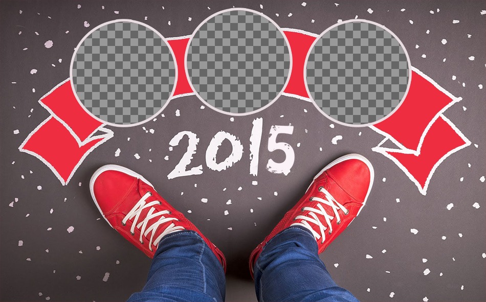 Collage de felicitación de año nuevo 2015 con tres fotos ..