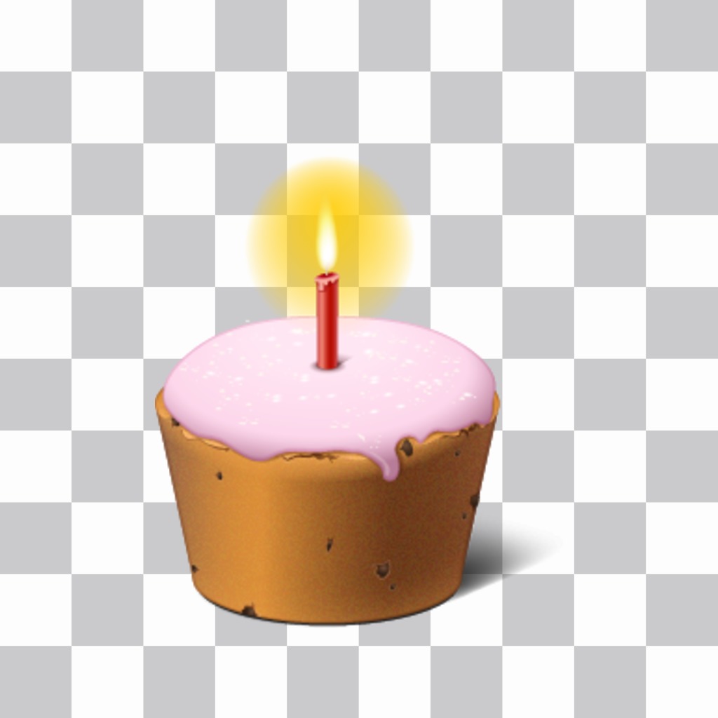 Sticker de un pastelito de cumpleaños con una vela para poner en cualquiera de tus fotos para felicitar un..