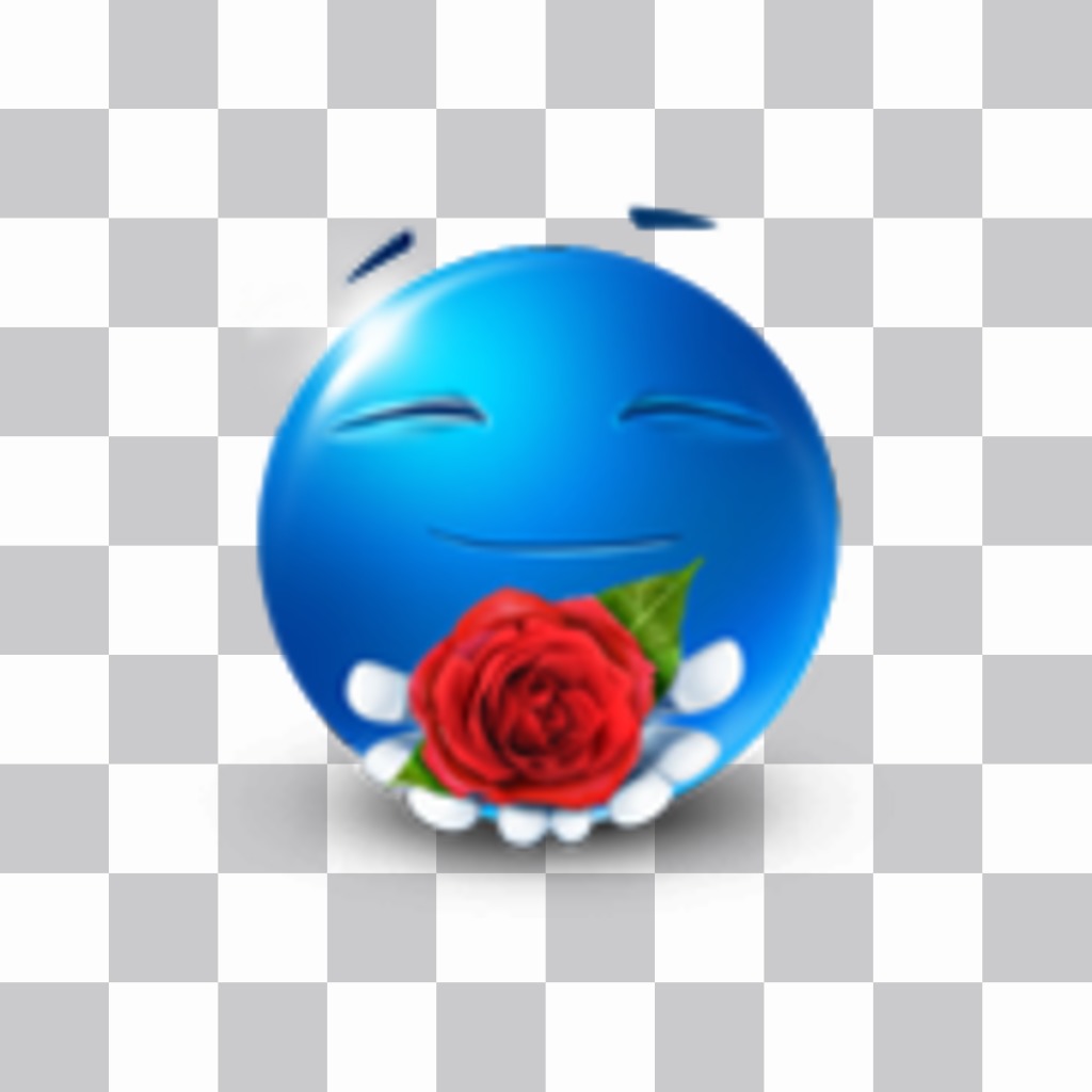 Emoticono azul ofreciendo una rosa para poner en tus fotos. ..